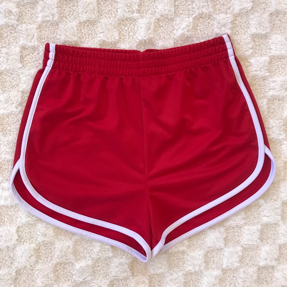 Forever 21 Red And White 1970s Style High Rise Mini Track Shorts